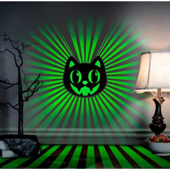 New Retro Black Cat Radiant Shadows Lighted Halloween Wall Decor MCM - Picture 2 of 2